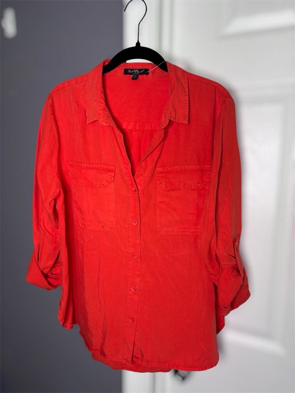 Velvet Heart Orange Button Down Shirt Roll Tab Sleeves Medium